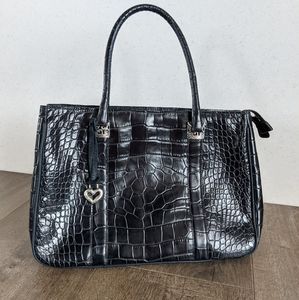 *S.A.L.E.* Brighton Black Croc Embossed Leather Handbag